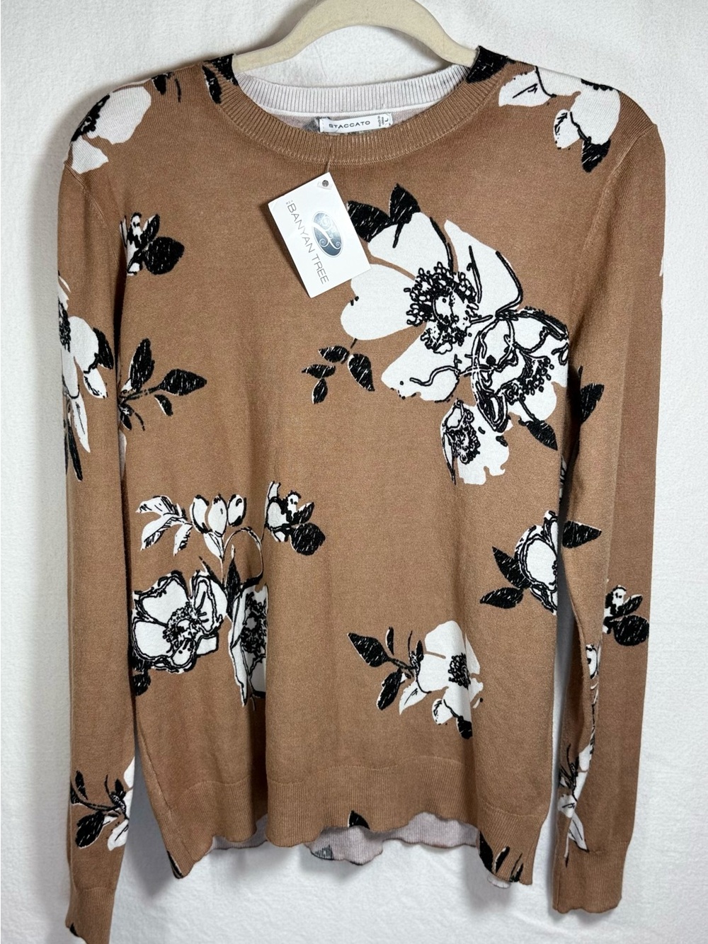 Floral Crewneck Sweater - Brown/White